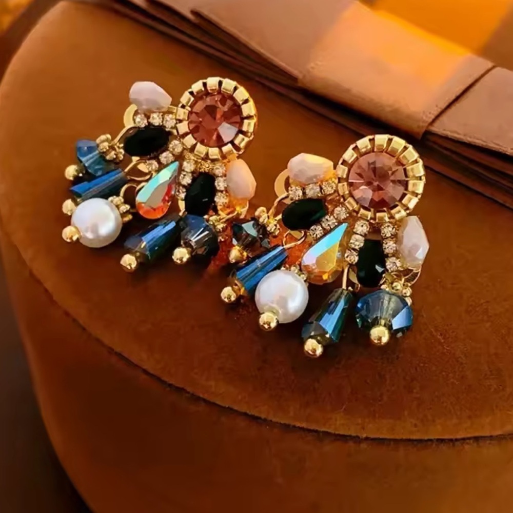 Elegant Gold and Blue Crystal Earrings